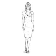 Vector Sketch Fashion Female Model in Dress N7
