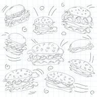 Fast food hamburger doodle set N3