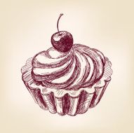 Cherry cupcake hand drawn vector llustration realistic