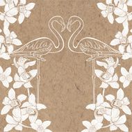 Tropical background with flamingo and orchids on kraft paper N2