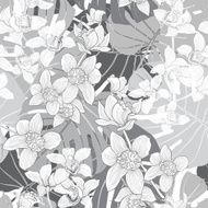 Tropical seamless pattern with orchids and palm leaves