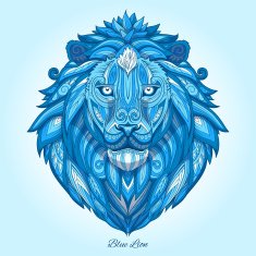 Lion blue ornament ethnic vector illustration