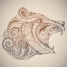 Bear in oriental tribal ornament N2