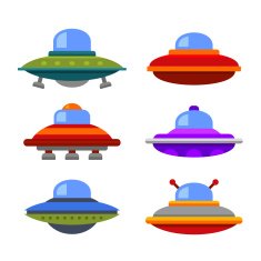 Cartoon Flat Style Ufo Spaceship Icon Set Vector