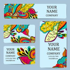 Business cards with colorful leaves Card or invitation Vintage decorative elements N4