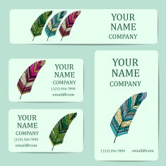 Business cards with colorful feather