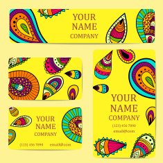 Business cards with colorful leaves Card or invitation Vintage decorative elements N11