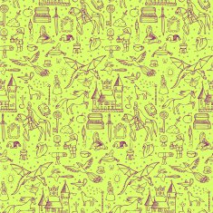 Seamless hand drawn doodle pattern with fairy tale elements