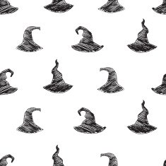 Vector halloween seamless pattern with hand drawn witch's hat