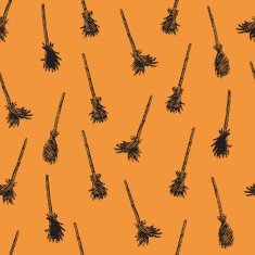 Vector halloween seamless pattern with hand drawn brooms