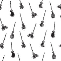 Vector halloween seamless pattern with hand drawn brooms N2
