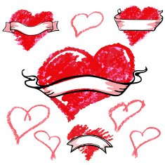 Set of red hand drawn hearts Vector grunge style collection