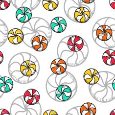 Seamless doodle pattern with bright candy handmade
