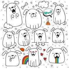 Set of 10 dogs doodle handmade Dogs with emotions