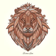 Lion brown ornament ethnic vector illustration