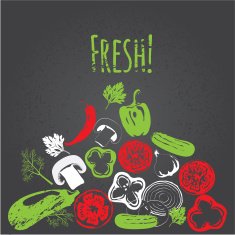 Collection of hand drawn vegetables on chalkboard