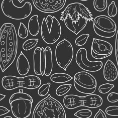 Sealess background with cartoon hand drawn objects on nuts theme N2