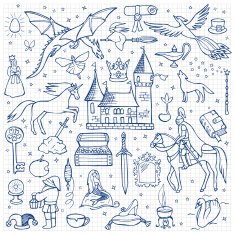 Hand drawn doodle fairy tale set