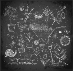 Collection of spring doodle sketch elements