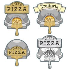 Trattoria pizza oven emblem design vector illustration