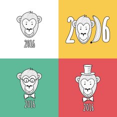 Set of vector New Year 2016 greeting cards with monkey