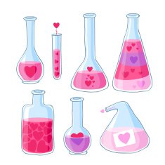 Love potion beautiful bottles with hearts set