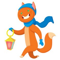 Cartoon cat in the hat and scarf