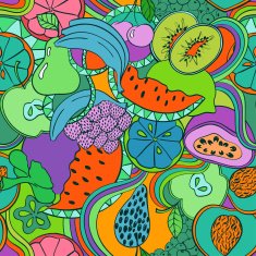 Psychedelic colorful fruit seamless pattern