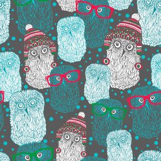 Seamless pattern with hand drawn owls