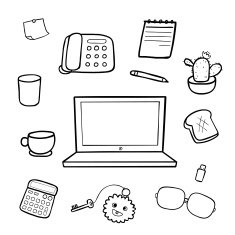 office equipment doodle drawing vector illustration