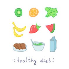 Healthy diet Set of fruit Hend drawn illustration