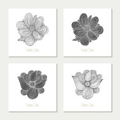 Wedding invitations set Hand drawn outline and silhouette flowers Postcard