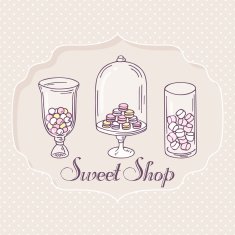 Hand drawn candy bar objects Pastry shop label with sweets