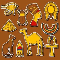 Set of cartoon stickers in hand drawn style on Egypt