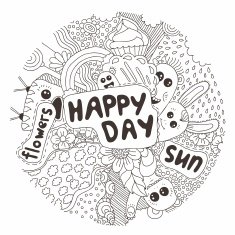 Hand-drawn doodle Vector illustration Happy day of little characters
