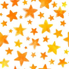 Orange watercolor painted stars vector seamless pattern