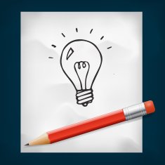 Lightbulb doodles icon and red pencil