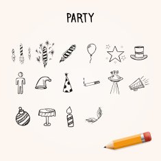 Group of hand-drawn party vector icons
