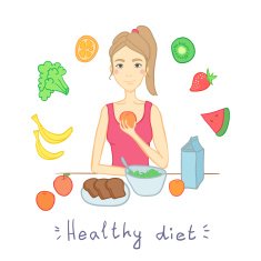 Hand drawn illustration - woman with salad isolated on white N2