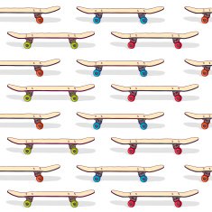 Seamless pattern of standing skateboards The horizontal direction Cartoon style