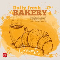 Sketch style croissant and cup of coffee N2