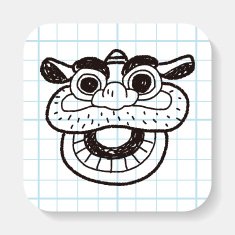 Chinese New Year The dragon and lion dancing head doodle N3