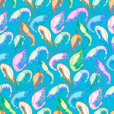 Shrimps Seamless pattern background Drawn illustration sketch doodle