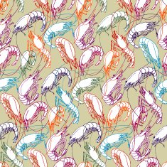Shrimps Seamless pattern background Drawn illustration sketch doodle N2