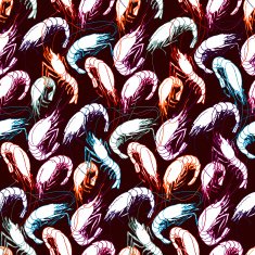 Shrimps Seamless pattern background Drawn illustration sketch doodle N4