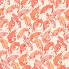 Shrimps Seamless pattern background Drawn illustration sketch doodle N5