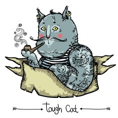 Tough Cat - hand drawn illustration N2