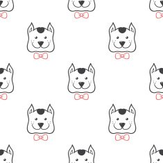 Vector cartoon style dog in bow tie seamless pattern Cute
