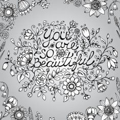 Greeting card "you are so beautiful' Hand drawn vector illustra
