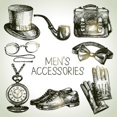 Sketch gentlemen accessories Hand drawn men illustrations set